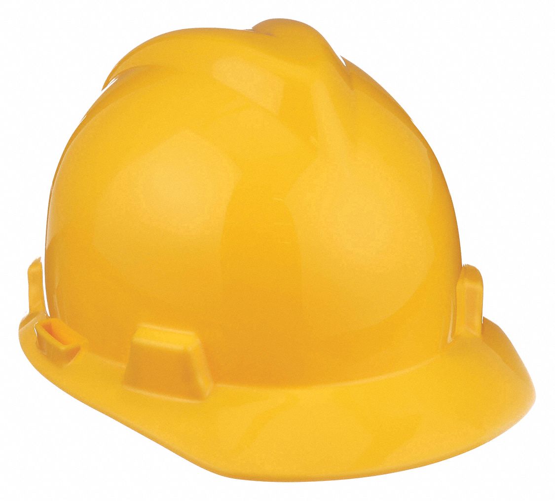 SLOTTED CAP, CSA, TYPE 1, CLASS E, PE, 4-PT STAZ-ON PINLOCK, FRONT BRIM, YELLOW
