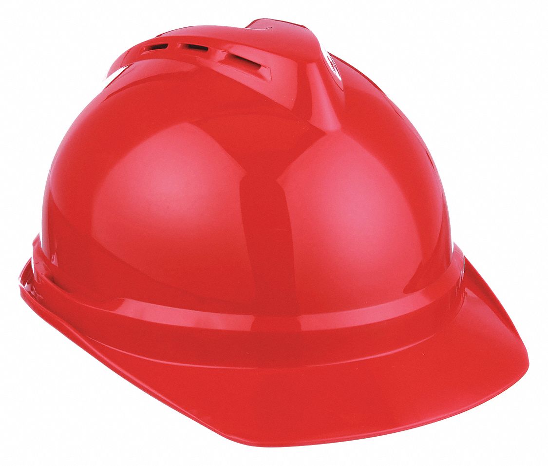 SLOTTED CAP, CSA Z94.1-2015, TYPE 1, CLASS E, PE, 4-PT FAS-TRAC III RATCHET, FRONT BRIM, RED