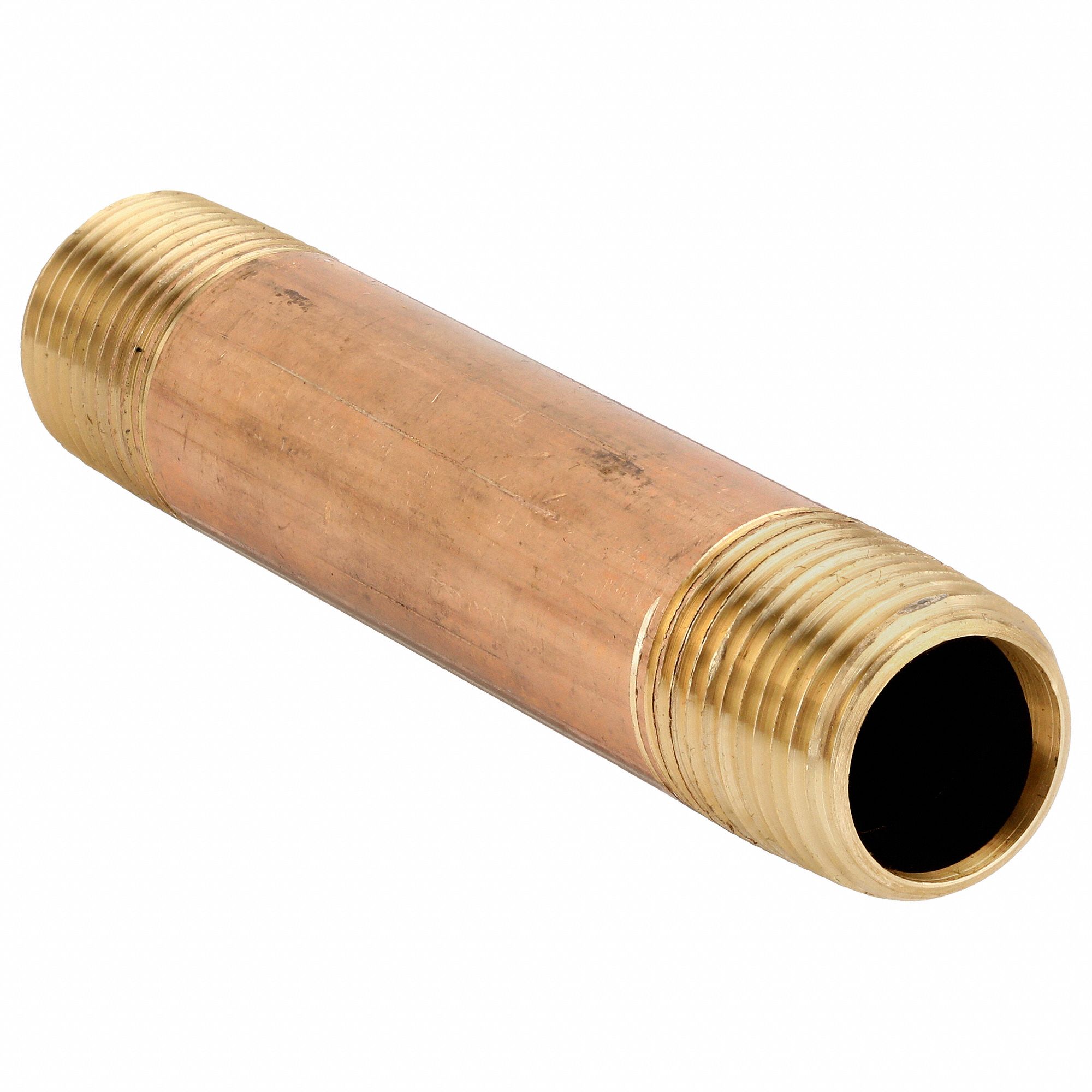 NIPPLE: RED BRASS, ½ IN NOMINAL PIPE SIZE, 4 IN OVERALL LG, BOTH ENDS THREADED, 25 PK