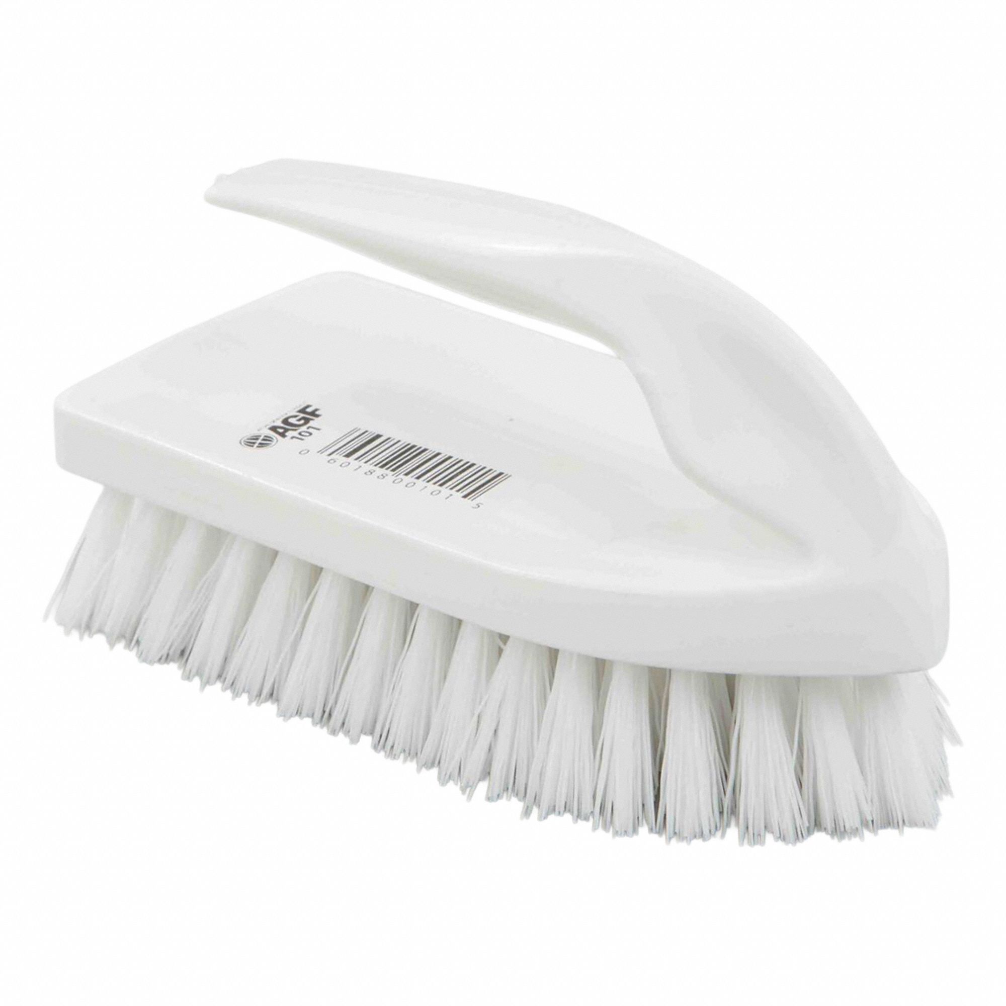 IRON SCRUB BRUSH, OPEN HANDLE, WHITE, 6 X 3 X 2 1/2 IN, POLY FIBER BRISTLES, PLASTIC