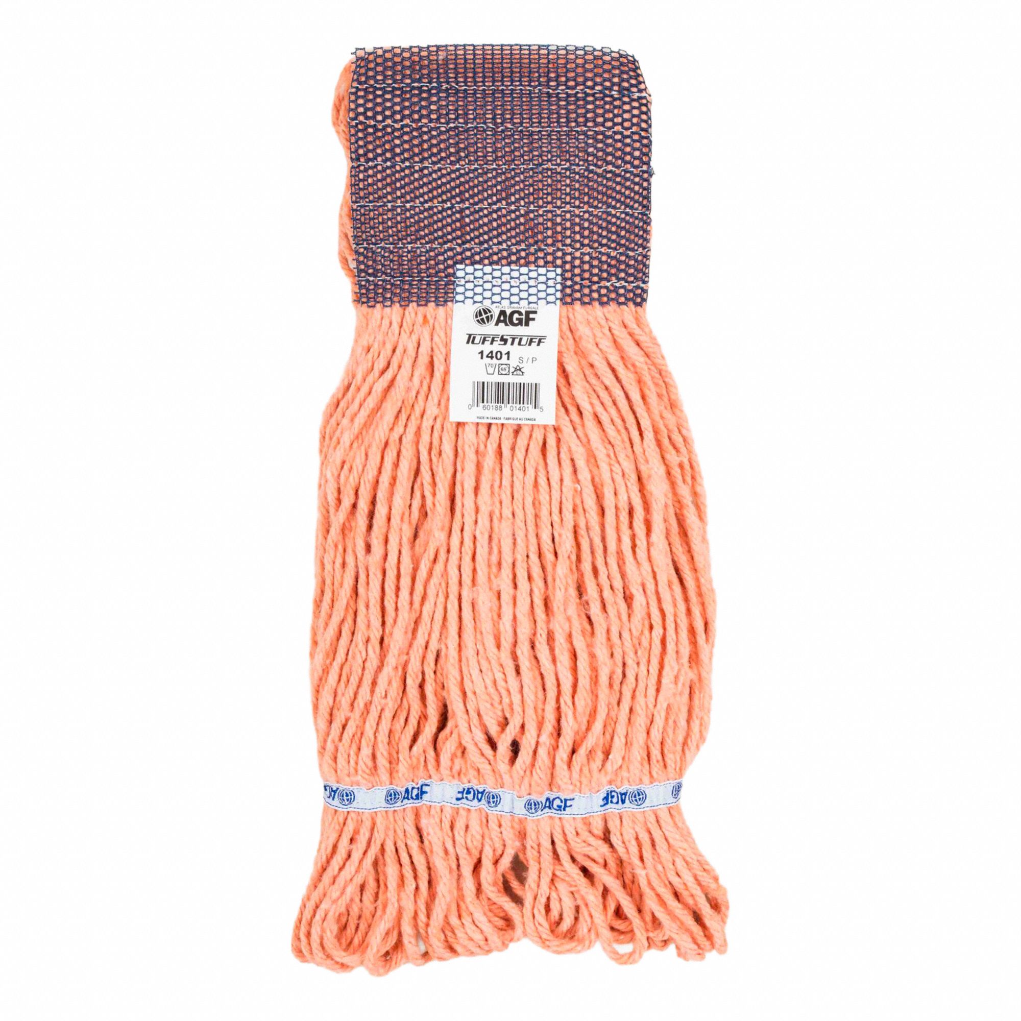 TUFF STUFF WIDE-BAND WET MOP, FOR 1654/1660 HANDLE, ORANGE, MEDIUM, COTTON-SYNTHETIC BLEND YARN