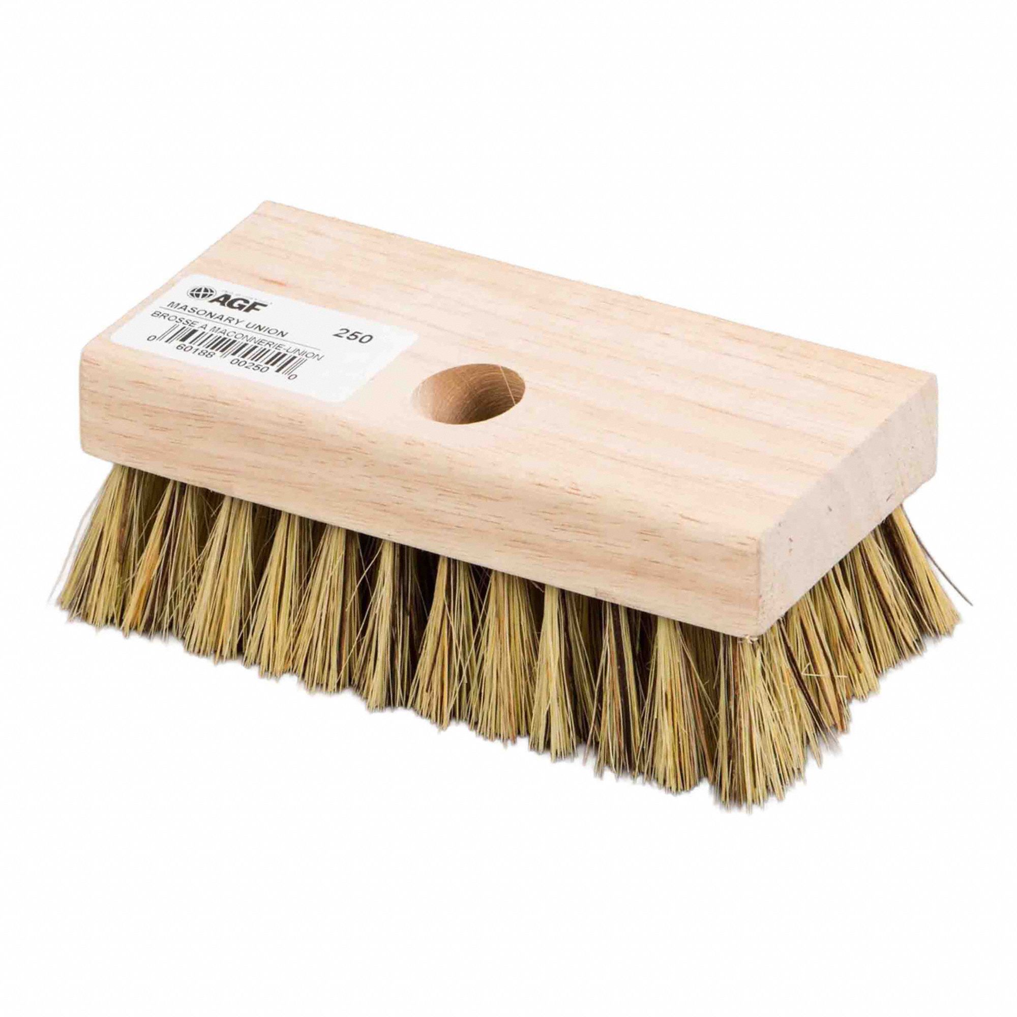 MASONRY SCRUB BRUSH, W/ HOLE FOR 1 1/8 IN TAPERED HANDLE, NATURAL STIFF UNION FIBRE, WOOD BLOCK