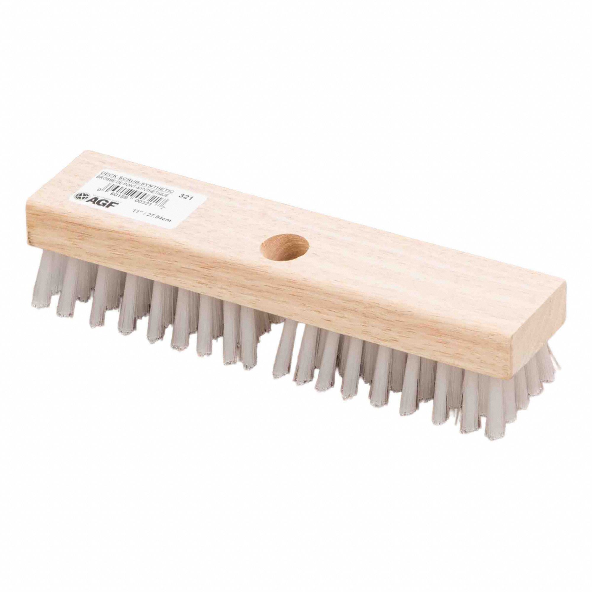 DECK SCRUB BRUSH, W/ HOLE FOR TAPERED HANDLE, 11 IN L, WHITE MEDIUM POLYPROPYLENE FIBRE, WOOD