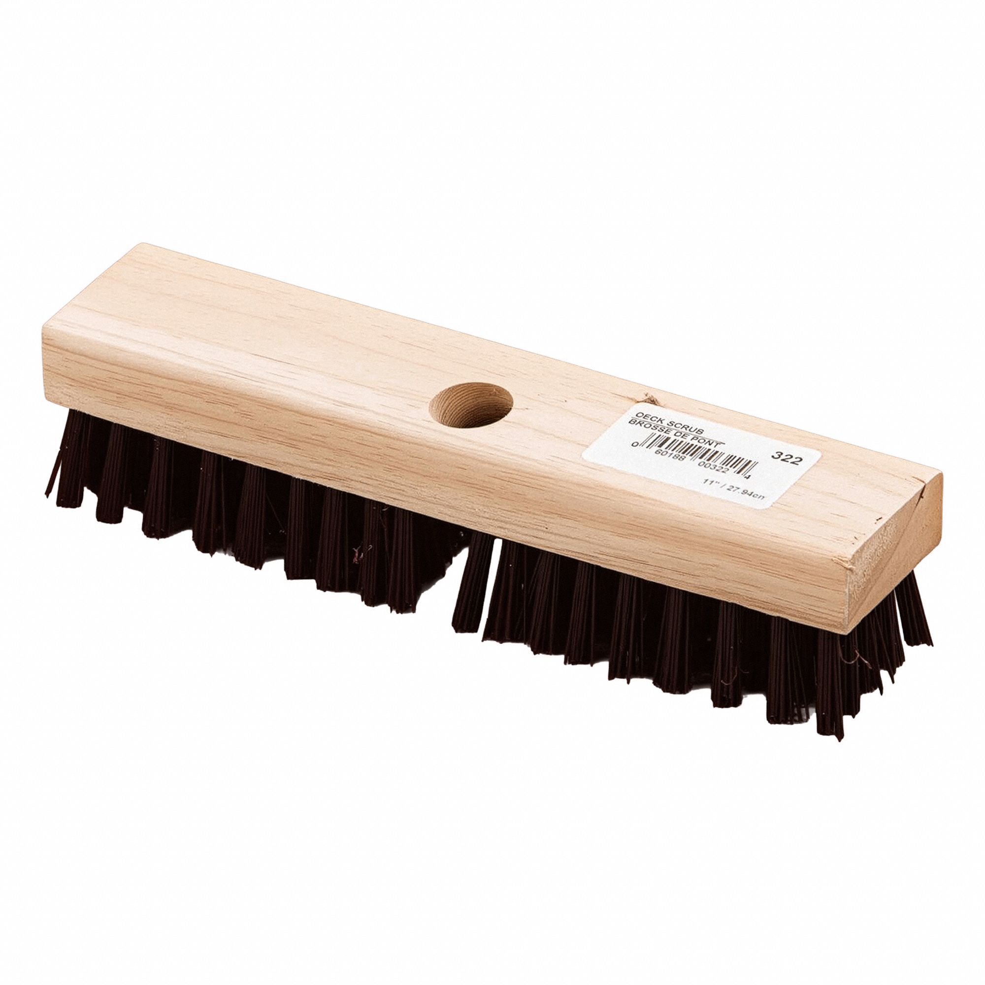 DECK SCRUB BRUSH, W/ HOLE FOR TAPERED HANDLE, 11 IN L, BROWN STIFF POLYPROPYLENE FIBRE, WOOD