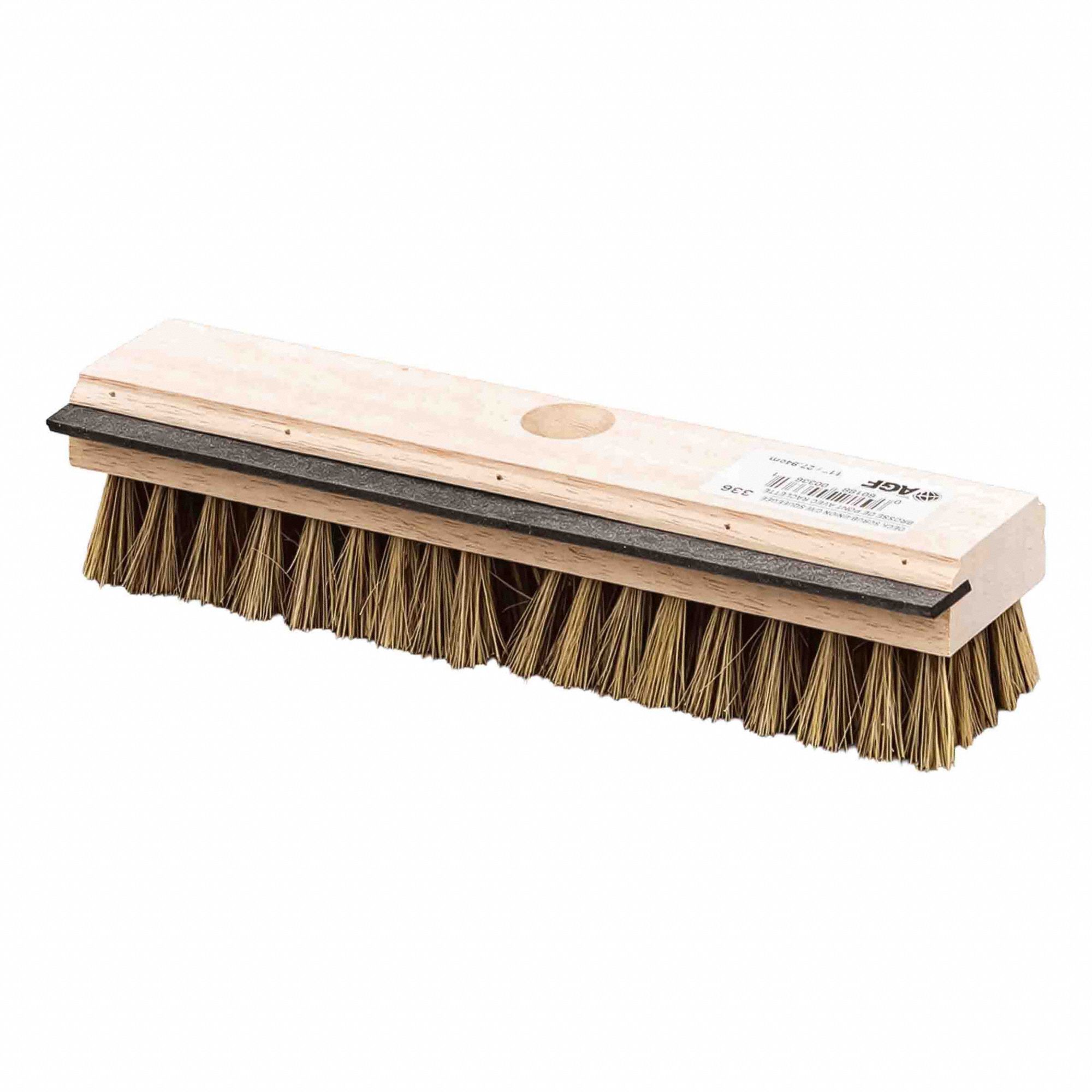 DECK SCRUB BRUSH, W/ SQUEEGEE/HOLE FOR TAPERED HANDLE, 11 IN L, STIFF UNION FIBRE, WOOD BLOCK