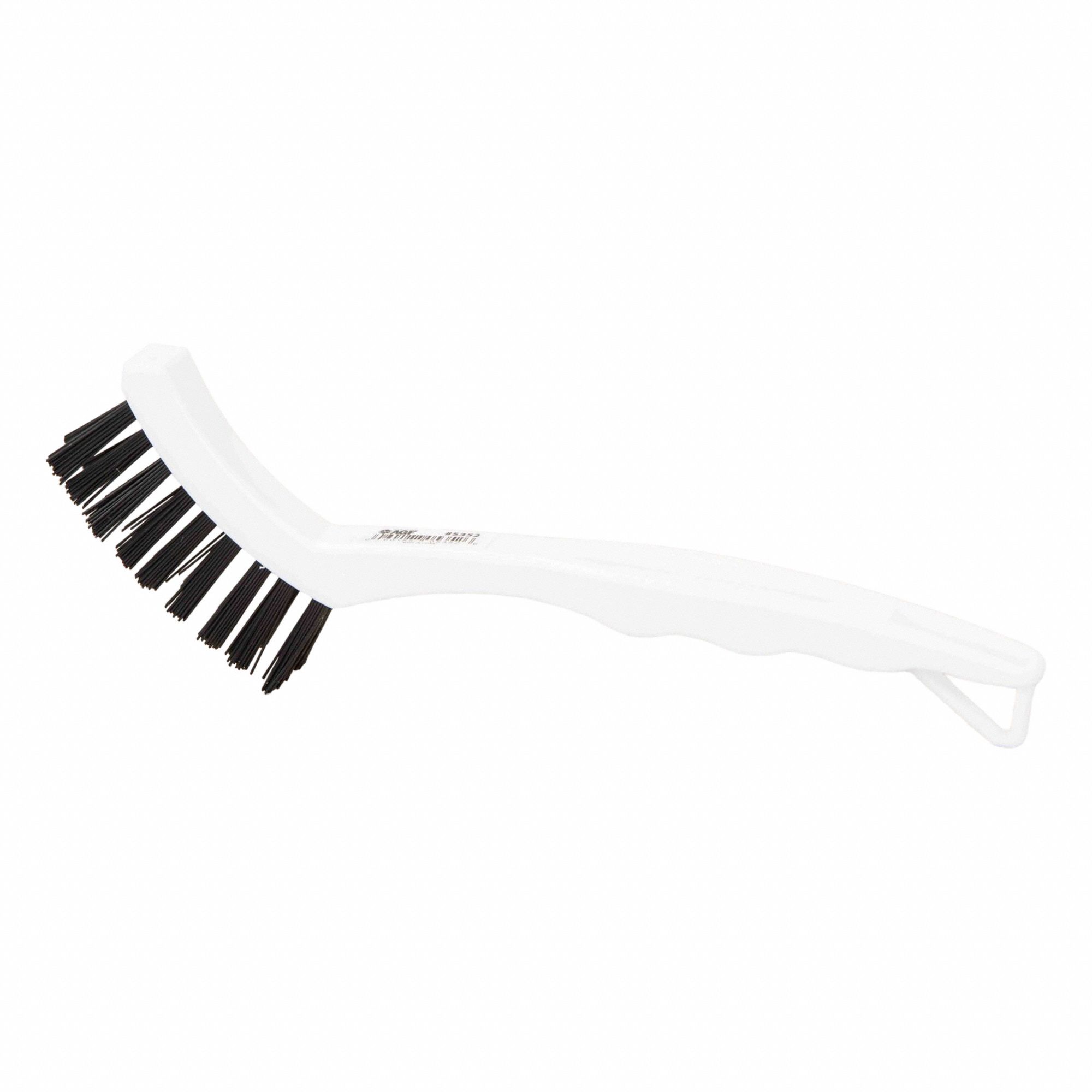 GROUT/CREVICE SCRUB BRUSH, UPSWEPT HANDLE, 8 1/8 IN L, 7/8 TRIM L, BLACK NYLON BRISTLES, PLASTIC