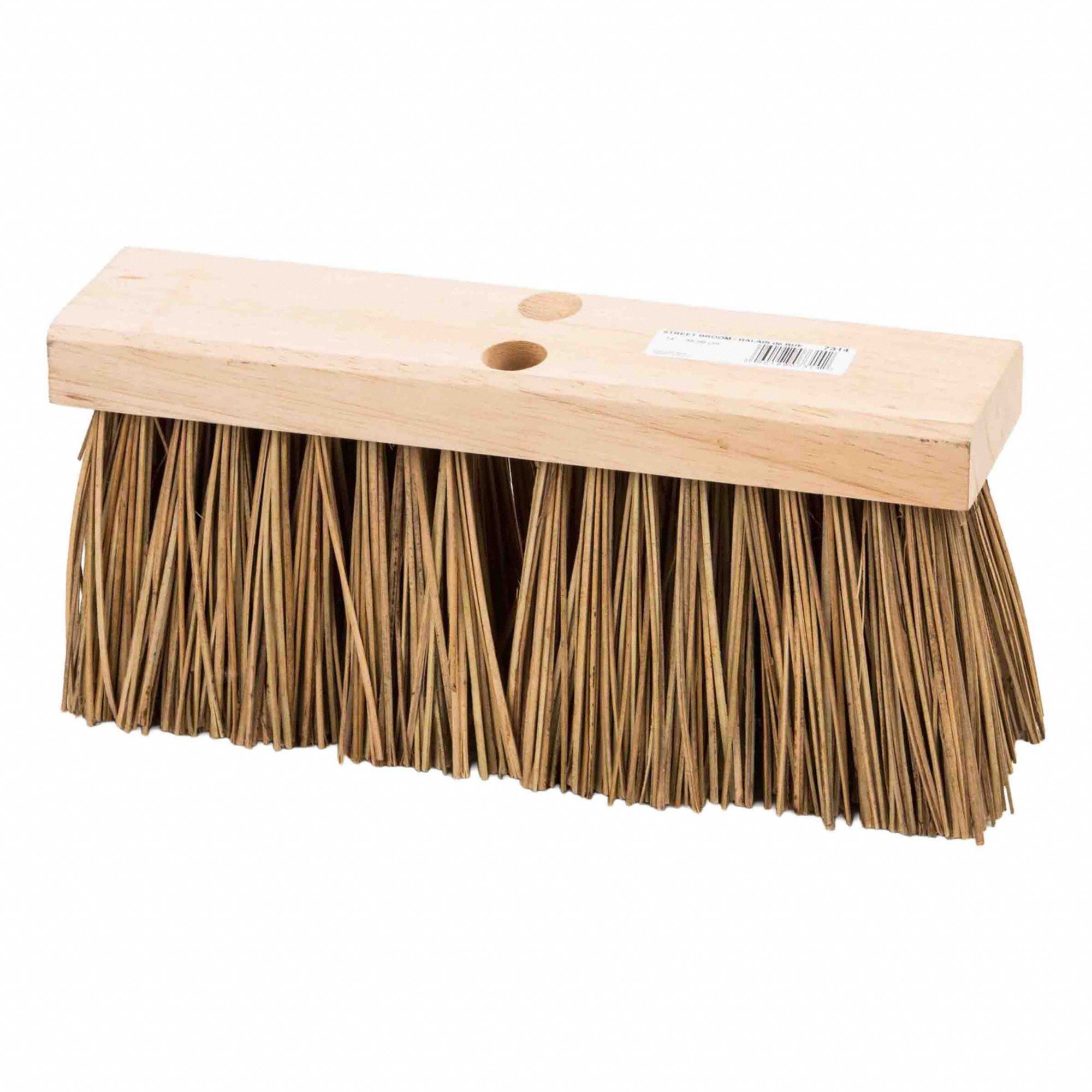 PUSH STREET BROOM,STIFF,FOR TAPERED WOOD HANDLE,14 IN,NATUAL PALMYRA BRISTLES