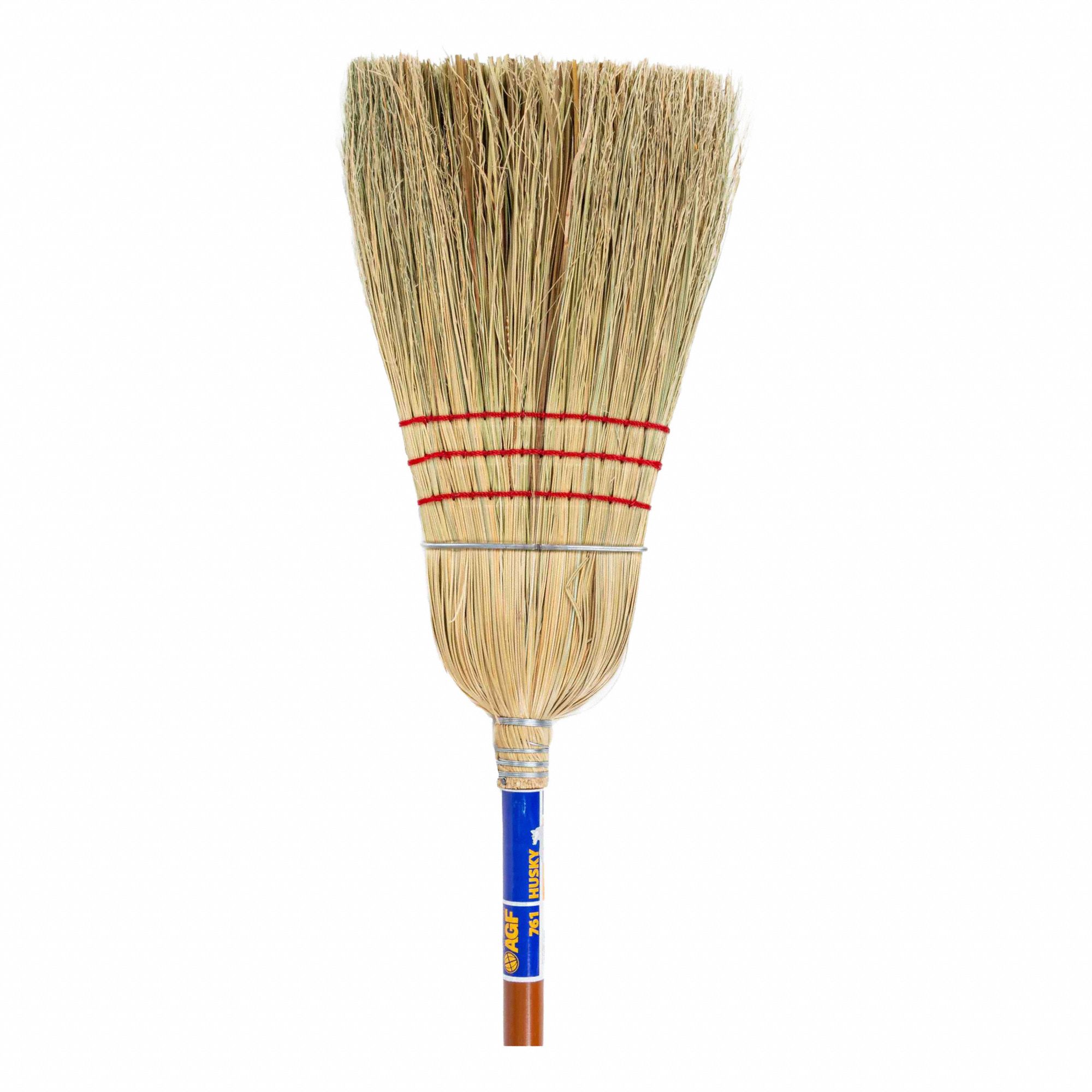 BROOM, INDUSTRIAL, 3-STRING, 12 IN W/17 1/2 TRIM/1 1/8 IN DIA HANDLE, STEEL/CORN/CANE