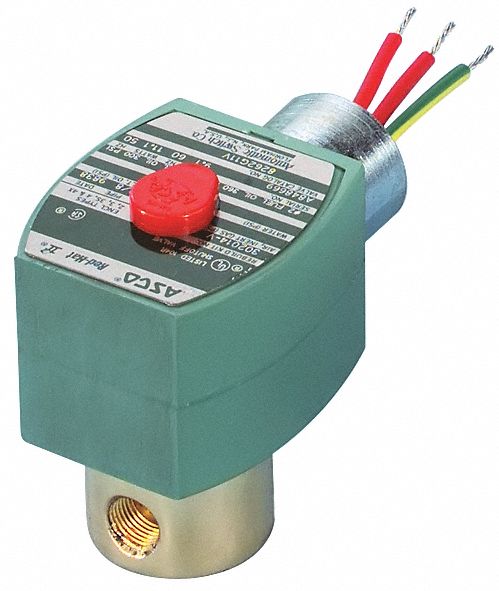 SOLENOID VALVE, NORMALLY CLOSED, 2 WAY, 120 AC, 180 PSI, 6:1 WATT, 1/4 IN, BRASS/NBR