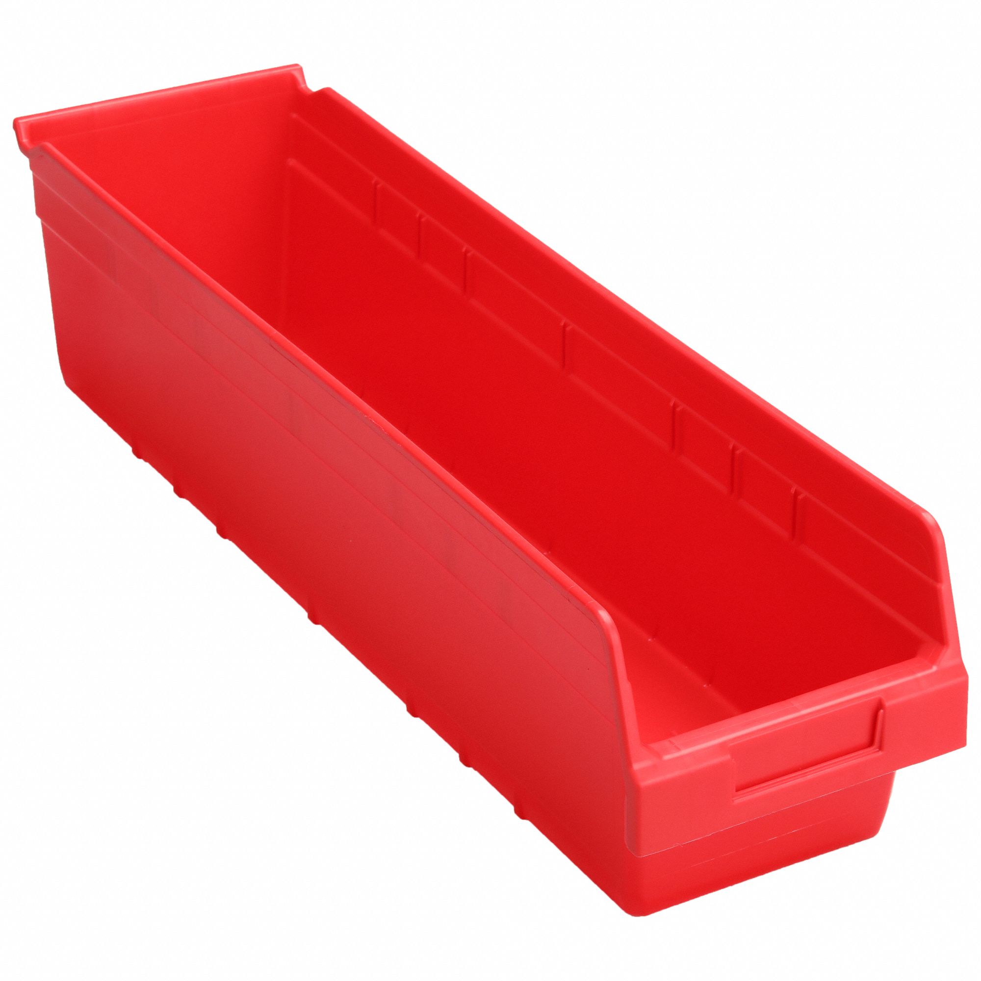 Shelf Bin: 23 5/8 in Overall Lg, 6 5/8 in x 6 in, Red, Nesting Capable, Not Hangable