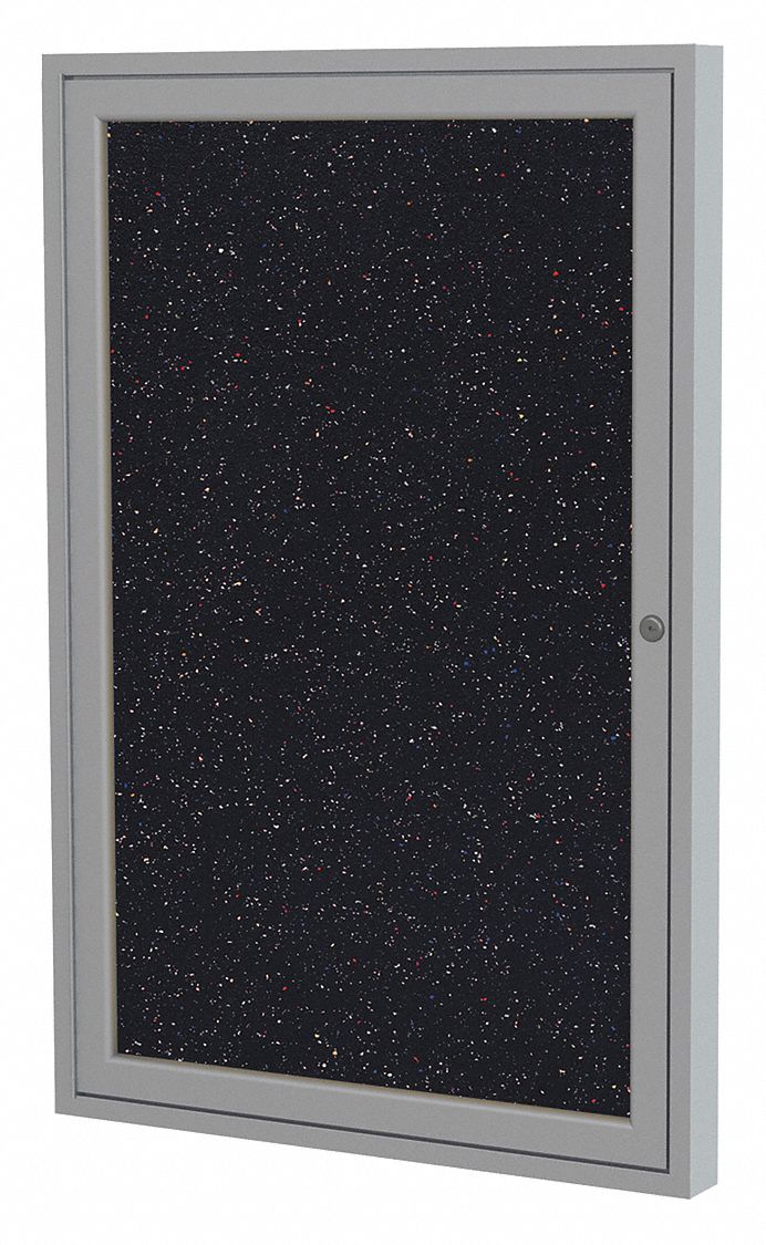 Enclosed Bulletin Board: Swing Door, Aluminum, 36 in Overall Ht, 30 in Overall Wd, Confetti