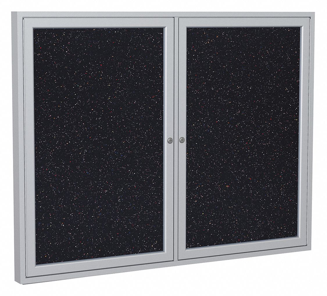 Enclosed Bulletin Board: Swing Door, Aluminum, 36 in Overall Ht, 24 in Overall Wd, Confetti