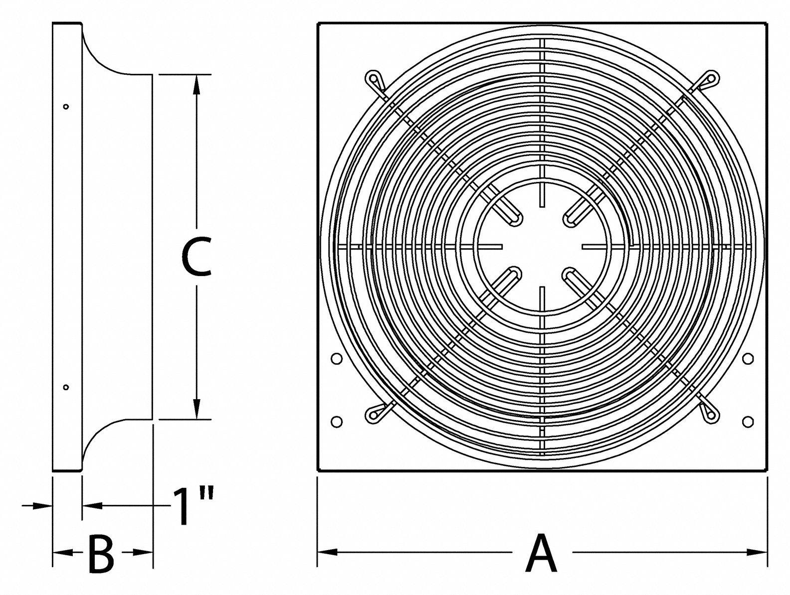 DAYTON 8 in Galvanized Steel Exhaust Fan Venturi Frame, 12 inH x 12 inW x 8 3/4 in Max. Depth