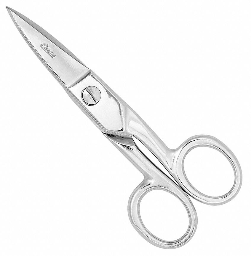 ELECTRICIANS SCISSORS, STEEL, SILVER STRAIGHT METAL HANDLE, MULTIPURPOSE, 5 IN L