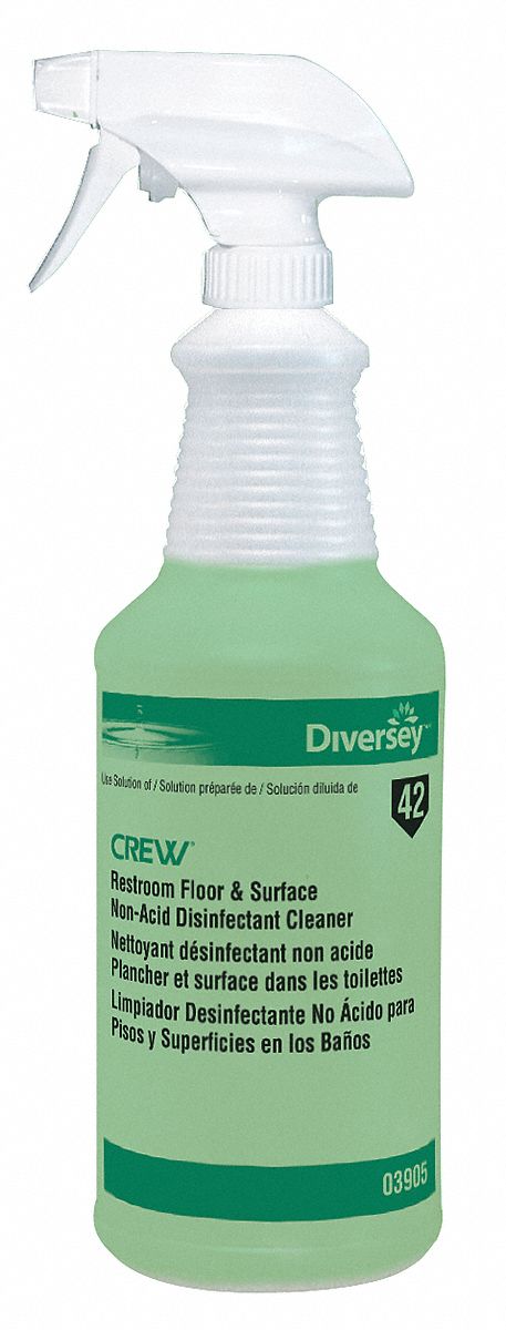 Trigger Spray Bottle: Crew Restroom Floor and Surface Non-Acid Disinfectant Cleaner, Stream