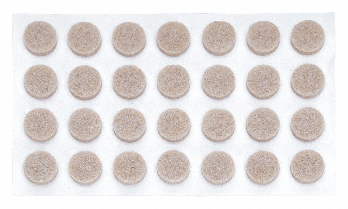 Furniture Pads: Felt, Round, Tan, 3/8 in Overall Dia, 1/8 in Overall Ht