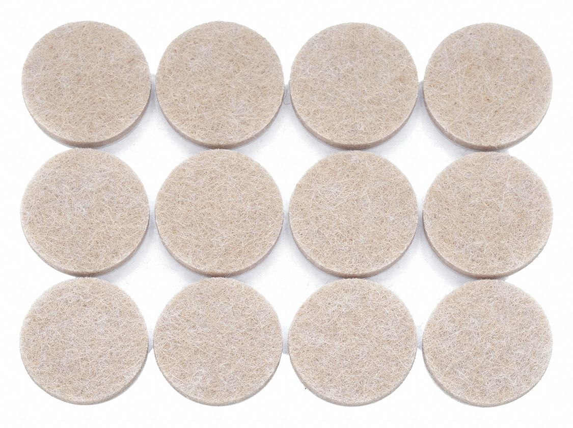 Furniture Pads: Felt, Round, Tan, 3/4 in Overall Dia, 1/4 in Overall Ht