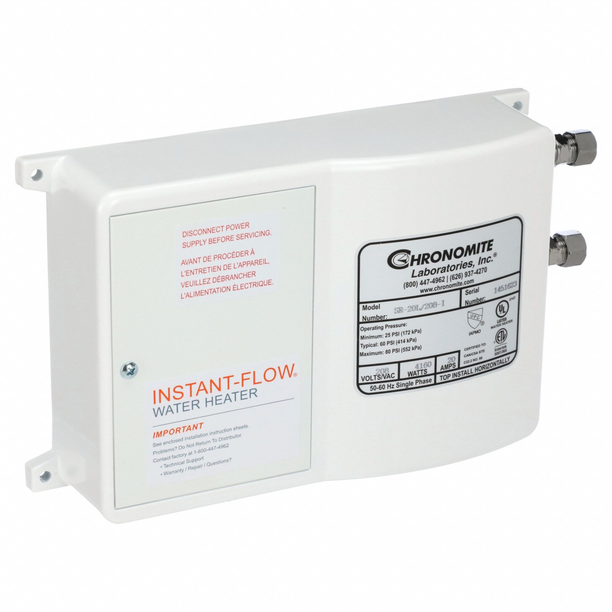 CHRONOMITE LABS, Indoor, 4,160 W, Electric Tankless Water Heater