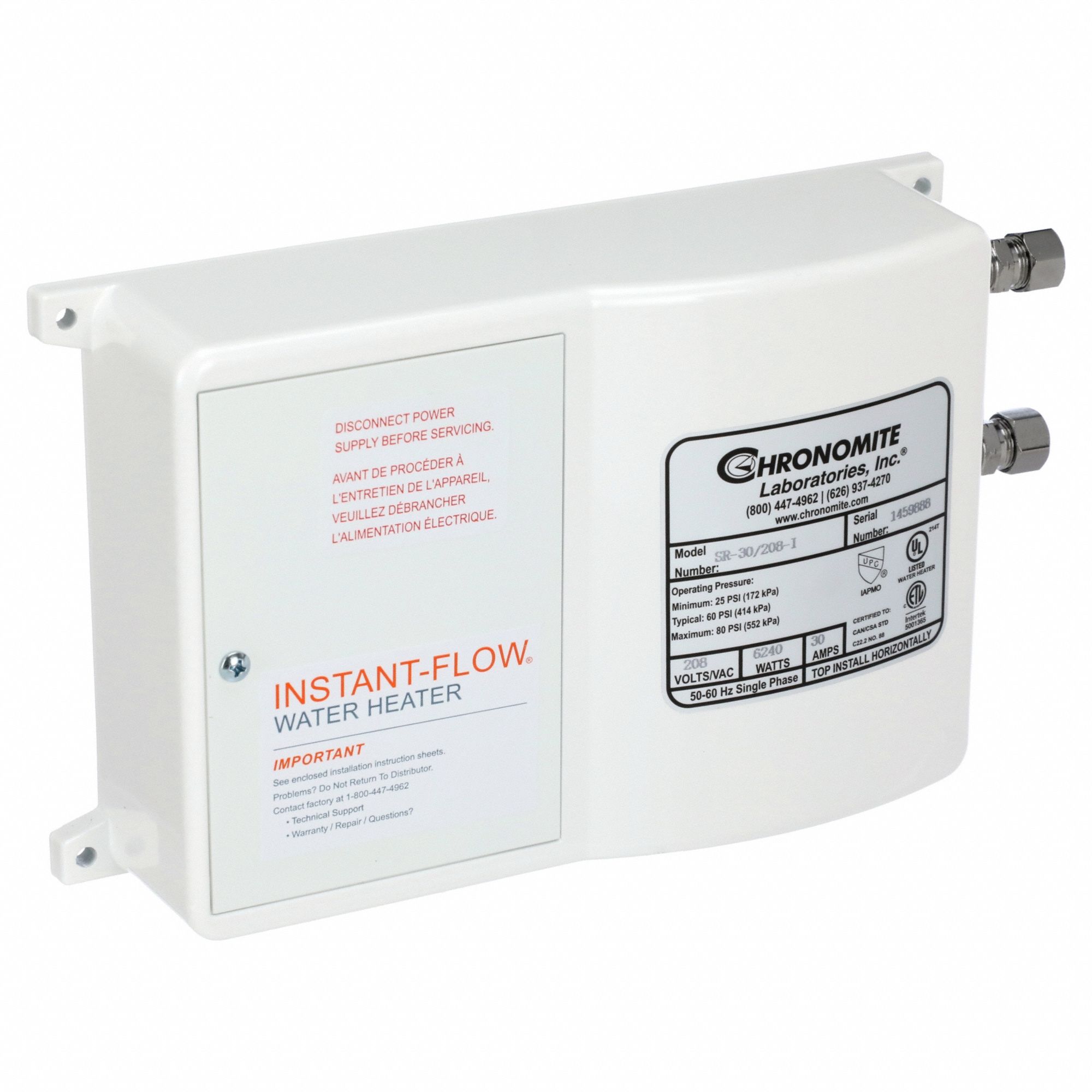 Instant-Flow SR-Standard Flow 0.65 GPM Point of Use Electric Tankless Water Heater, 30 Amp, 208-Volt, 6240-Watt Instant-Flow SR-Standard Flow 0.65 GPM Point of Use Electric Tankless Water Heater, 30 Amp, 208-Volt, 6240-Watt