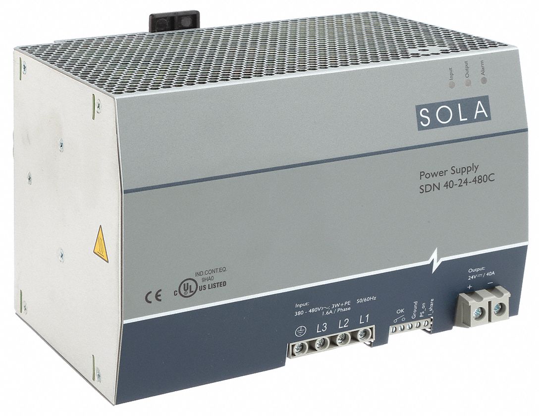 DC Power Supply: DIN Rail, 960 W Output Power - Rated, 40 A Current - Output, Three Phase