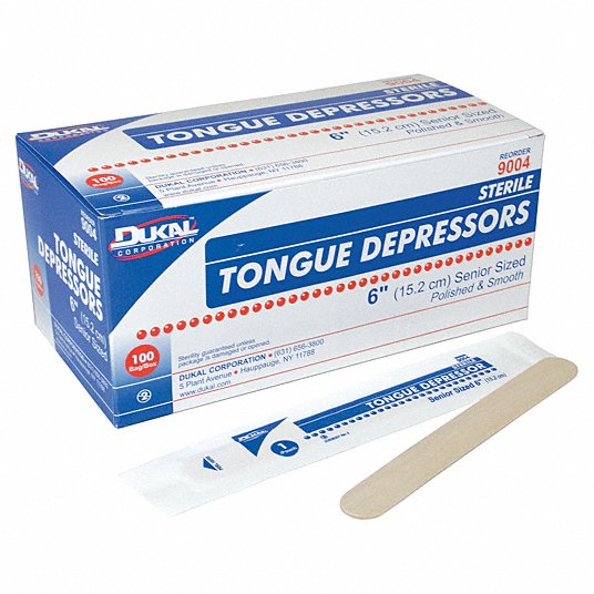 Tongue Depressor: Sterile, 2/3 in Wd, 6 in Lg, 100 PK