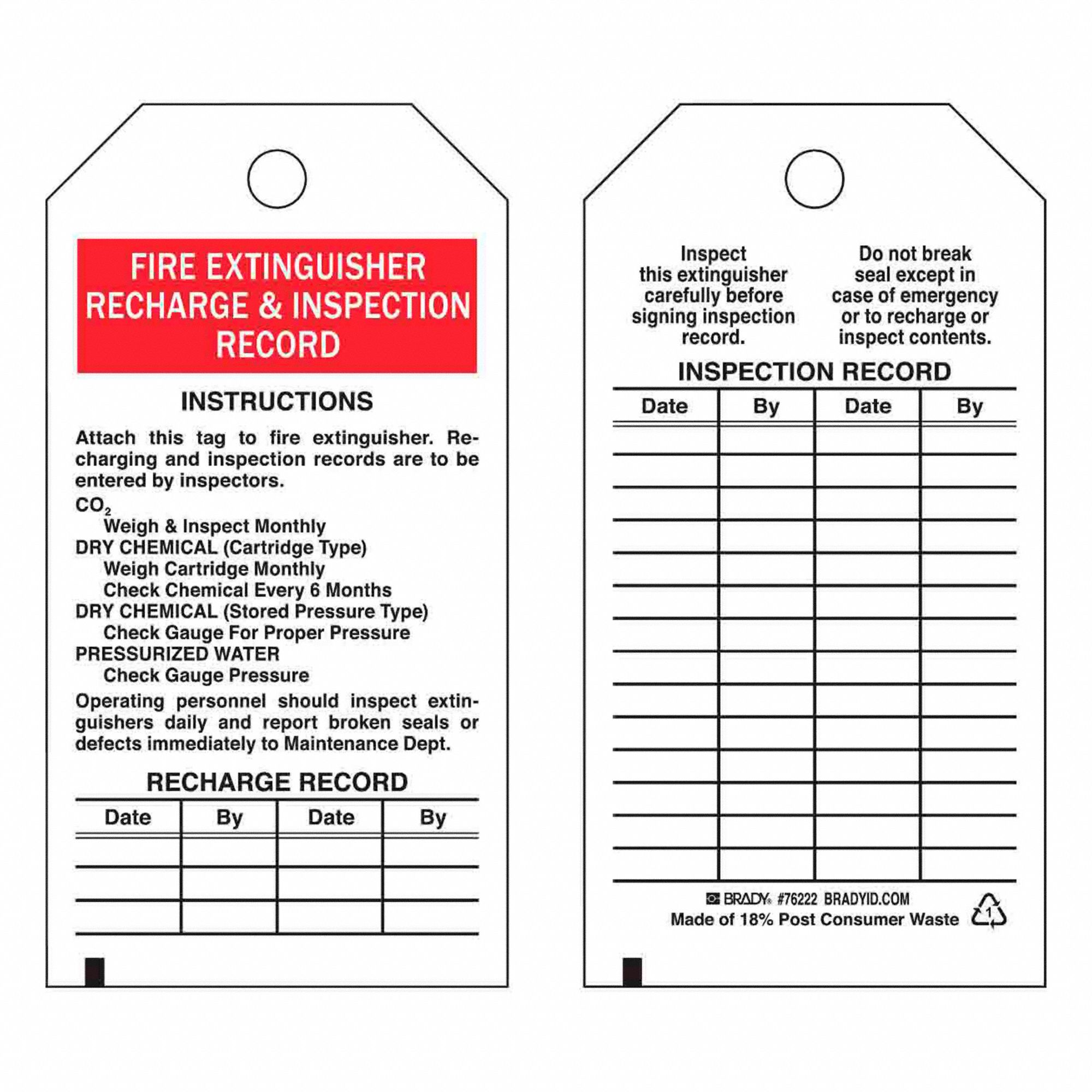 BRADY FIRE EXTING TAG 3IN W 5 3 4IN H PK25 - 1005913 - BDY76222 | 76222 ...