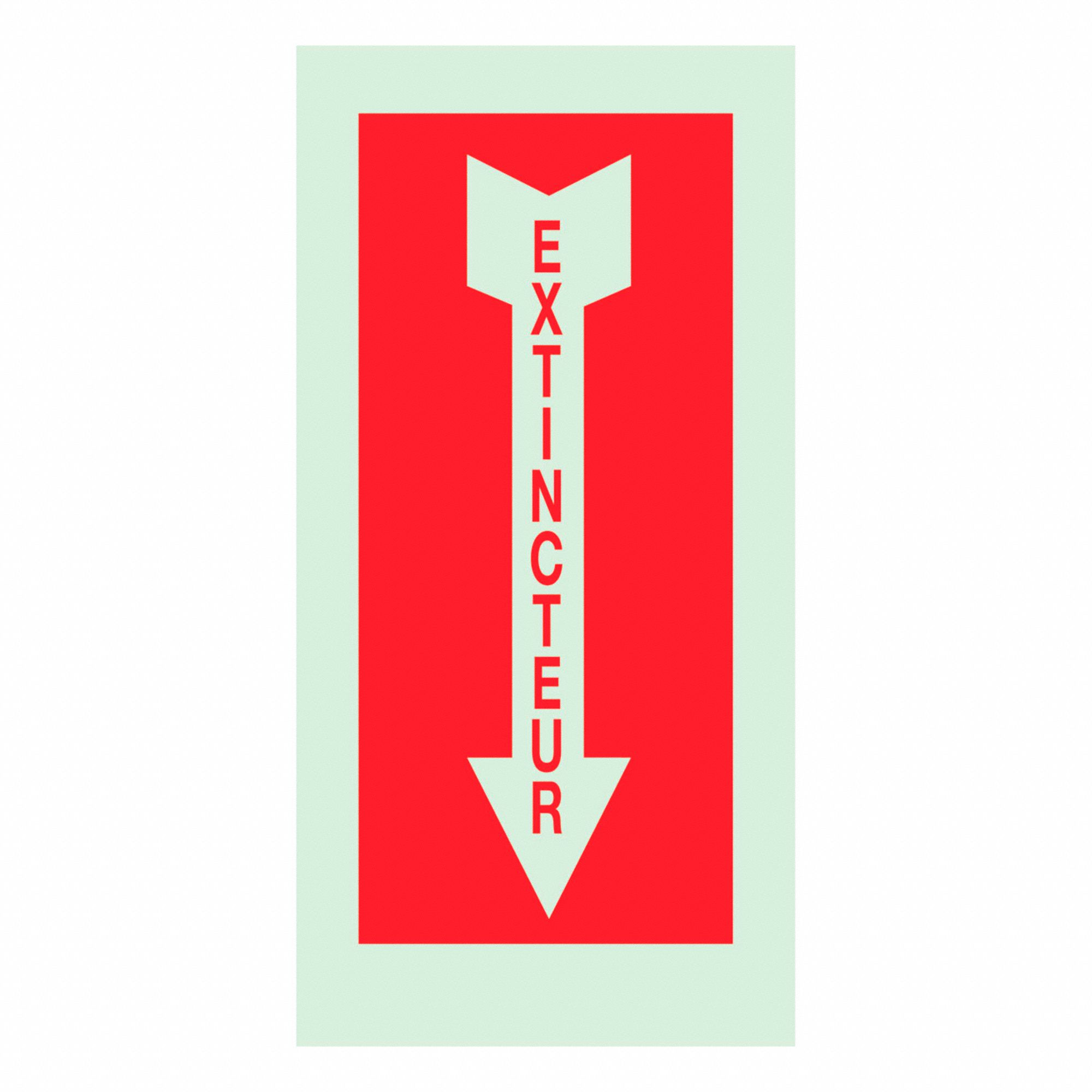 FIRE EXTINGUISHER SIGN, FRENCH EXTINCTEUR D'INCENDIE, GLOW IN DARK, SELF STICKING, 5 X 14 IN