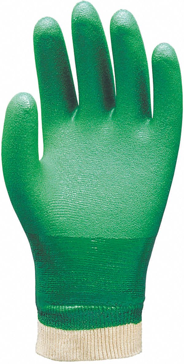 CHEMICAL-RESISTANT GLOVES, ELASTICATED, 10 IN, S, GREEN/CREAM, COTTON JERSEY