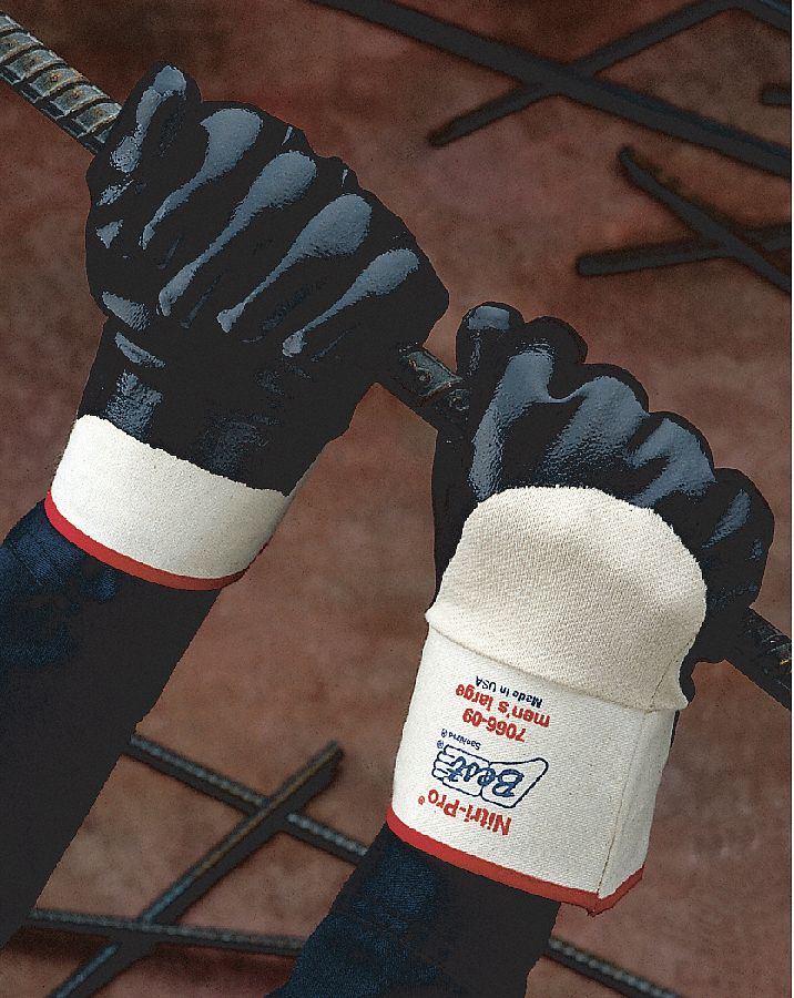 SHOWA 7066R GENERAL PURPOSE GLOVES, L, 10, ANSI/ISEA ABRASION LEVEL 4, BL/WHT, SAFETY CUFF