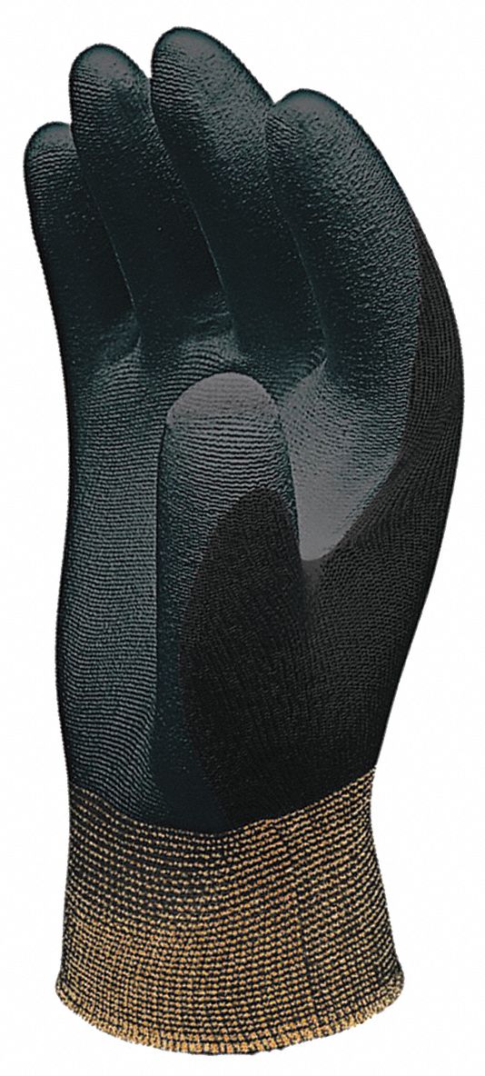 COATED GLOVES, L, BLACK, 11 IN, 13 GA, KNITTED CUFF, SMOOTH TEXTURE, NYLON