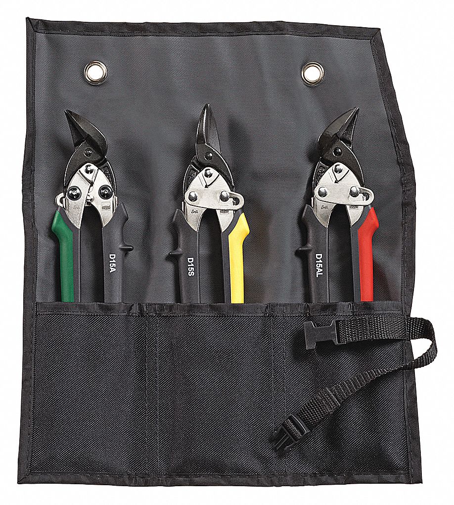 AVIATION SNIP SET, LEFT/RIGHT/STRAIGHT, 7¼ IN OVERALL L, 1 IN/1¼ IN CUTTING L, STEEL