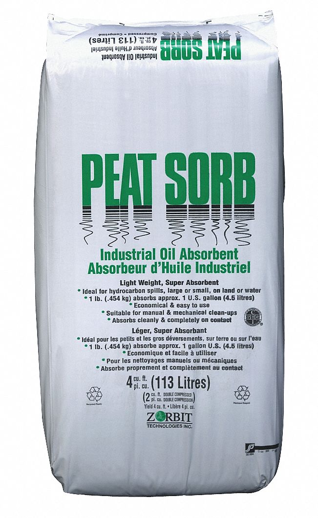 PEAT SORBENT, DOUBLE COMPRESSED, ORGANIC, CAPACITY 29.6 GAL, BROWN, 4 CU FT