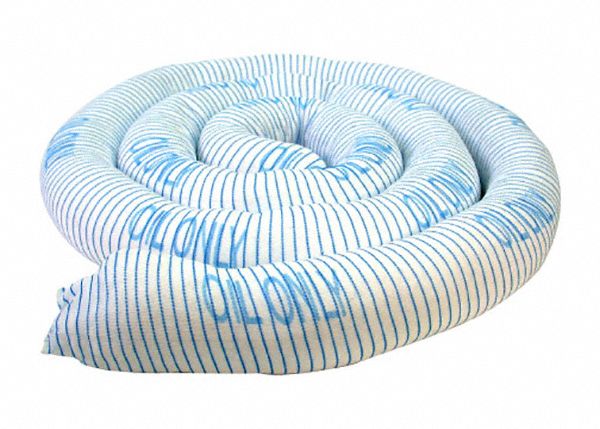 ABSORBENT SOCK, BLUE/WHITE, 3 IN DIAMETER, 10 FT LENGTH, 3 IN WIDTH, OIL ONLY, 4/CASE