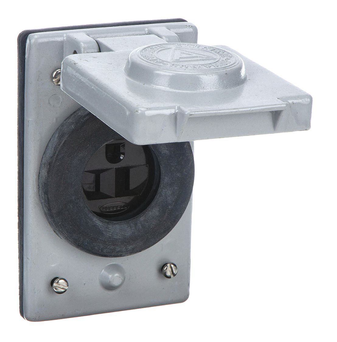 Weatherproof Cover with Receptacle: Single, 5-15R, 15 A, 125V AC, Gray, 2 Poles