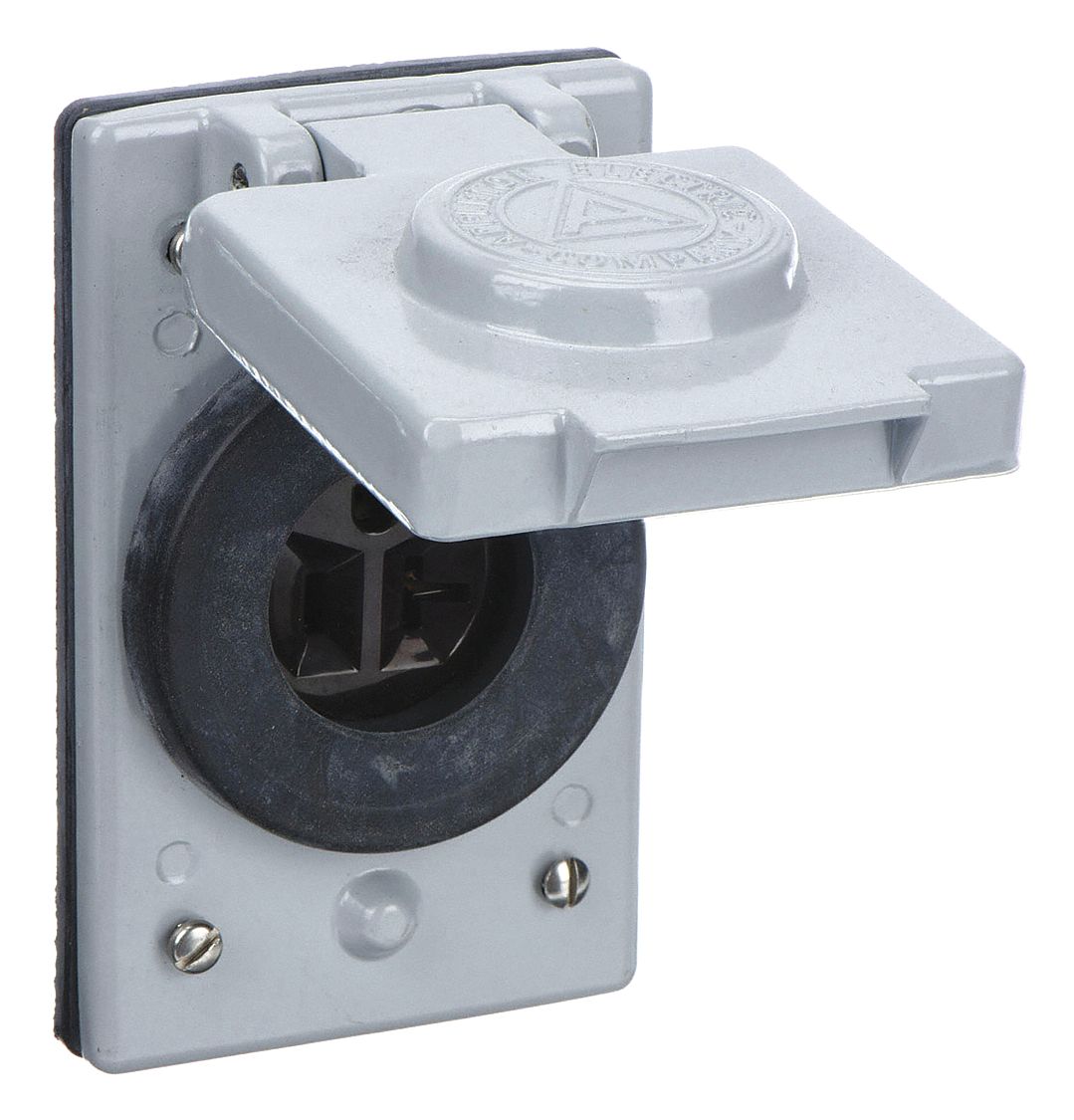 Weatherproof Cover with Receptacle: Single, 5-20R, 20 A, 125V AC, Gray, 2 Poles