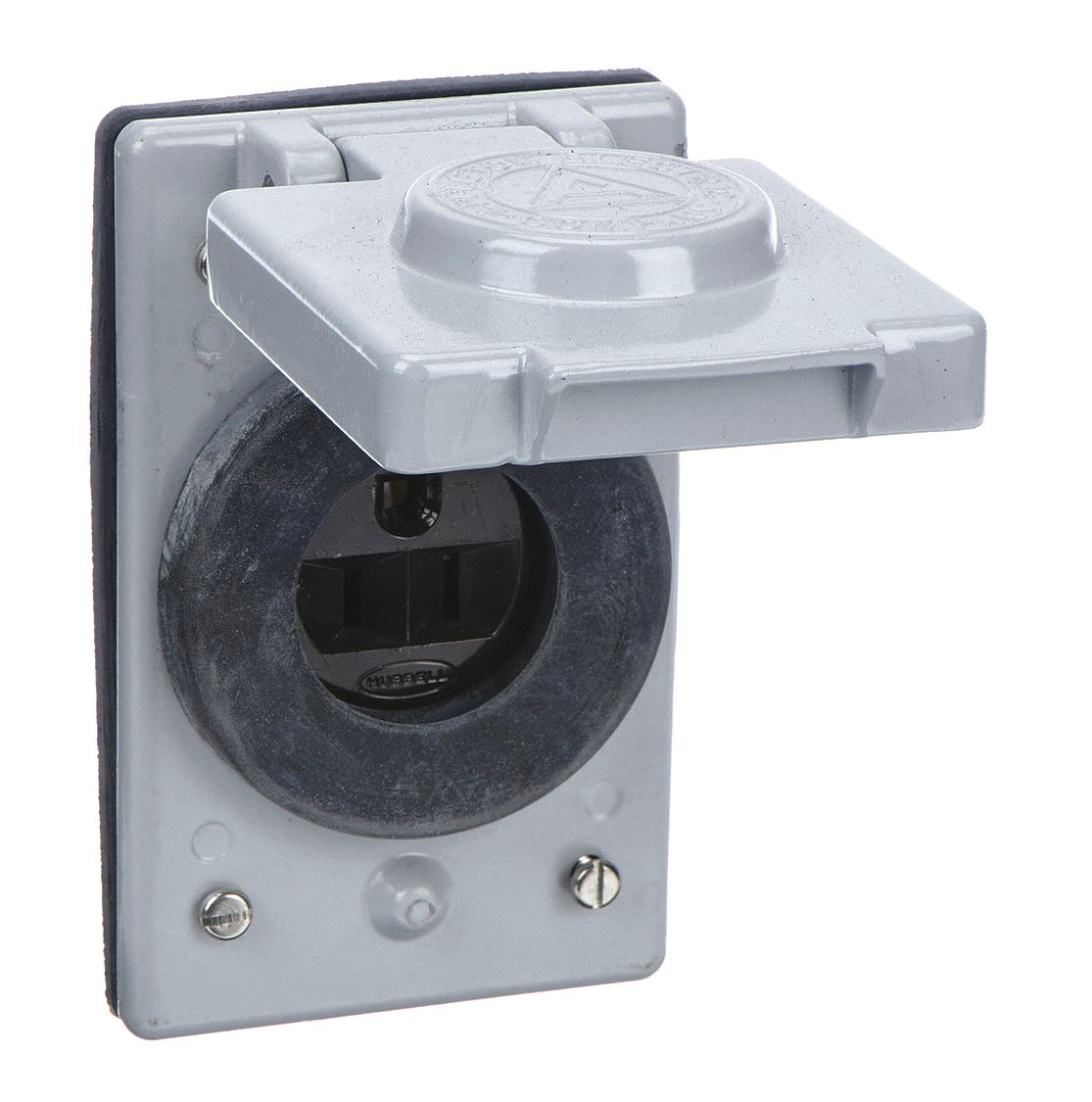 Weatherproof Cover with Receptacle: Single, 6-20R, 20 A, 250V AC, Gray, 2 Poles