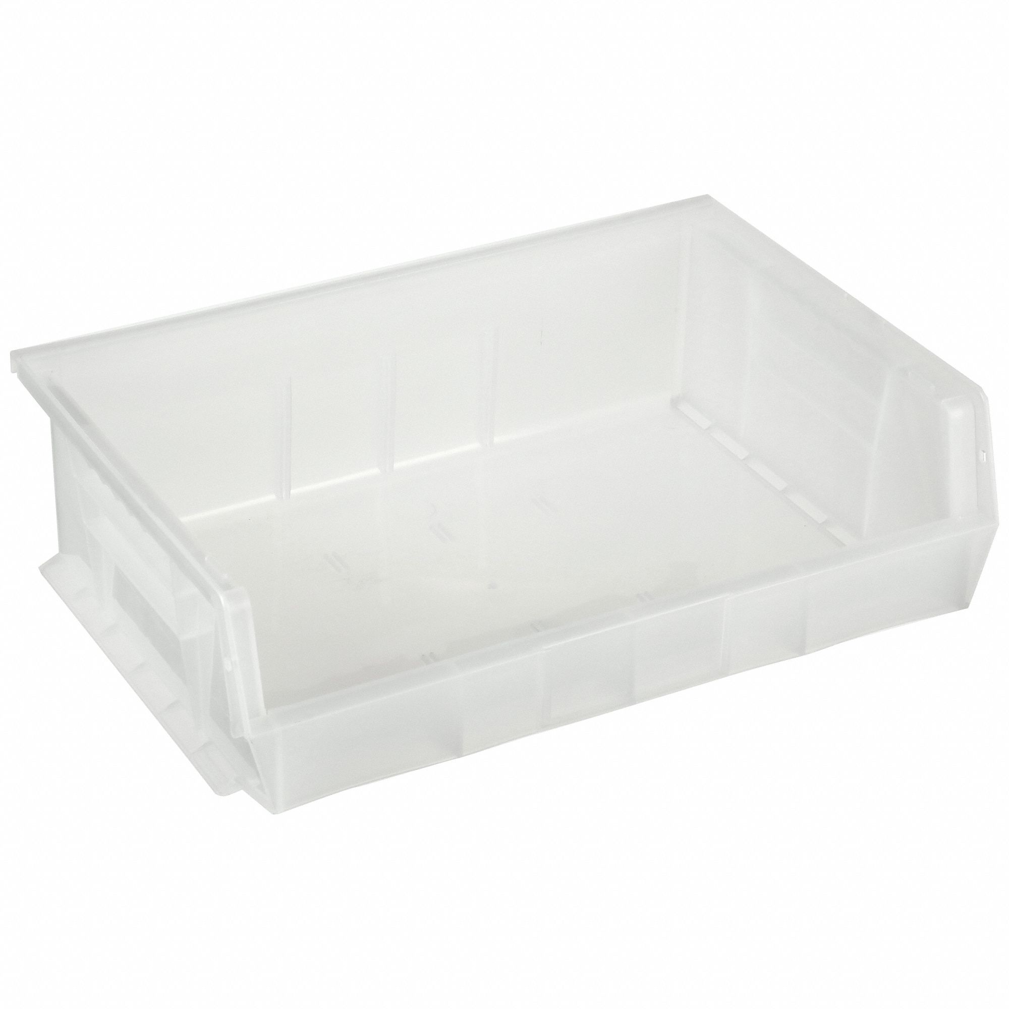 Hang and Stack Bin: 16 1/2 in x 10 7/8 in x 5 in, Clear, 75 lb Load Capacity