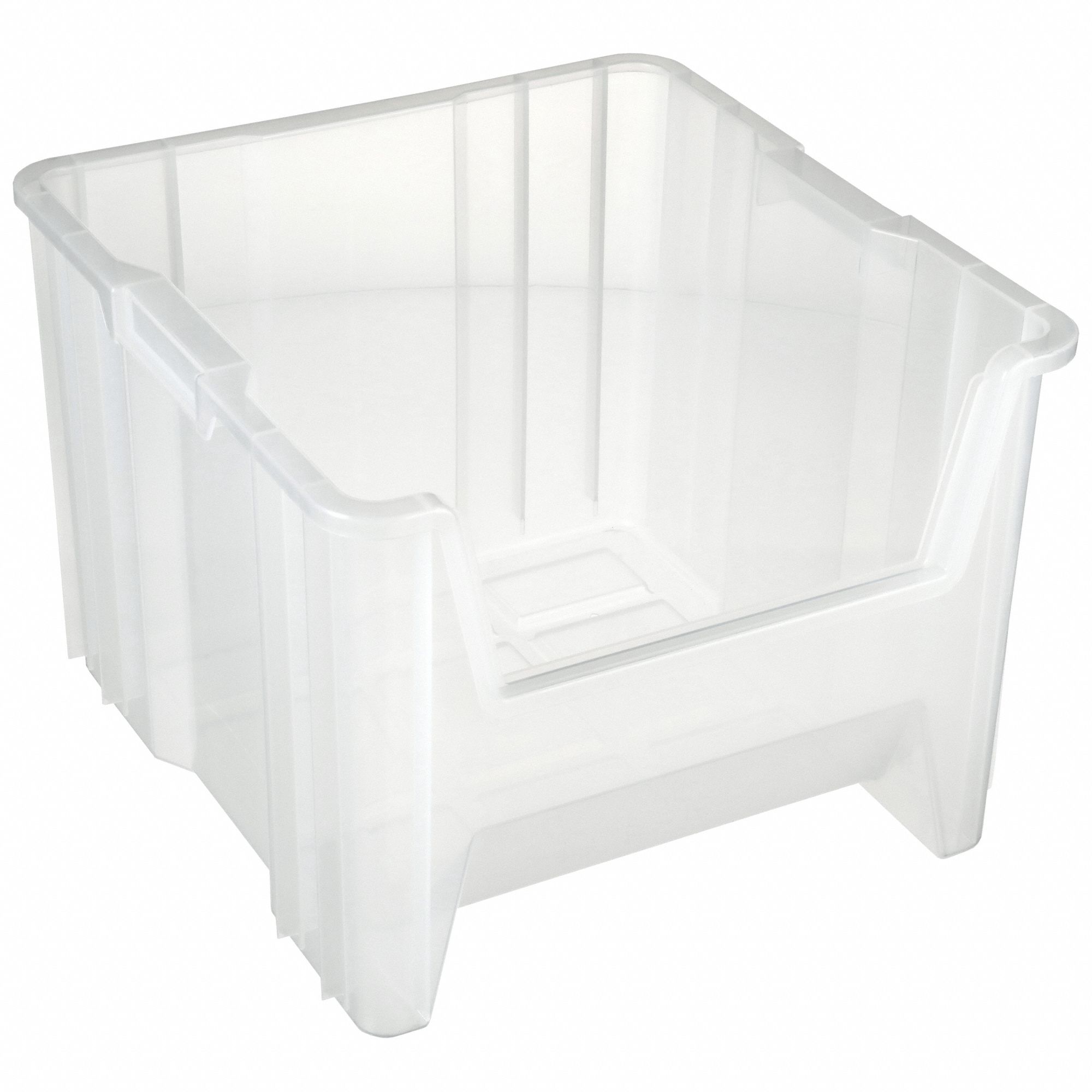 Bin: 17 1/2 in Overall Lg, 16 1/2 in x 12 1/2 in, Clear, Stacking Capable