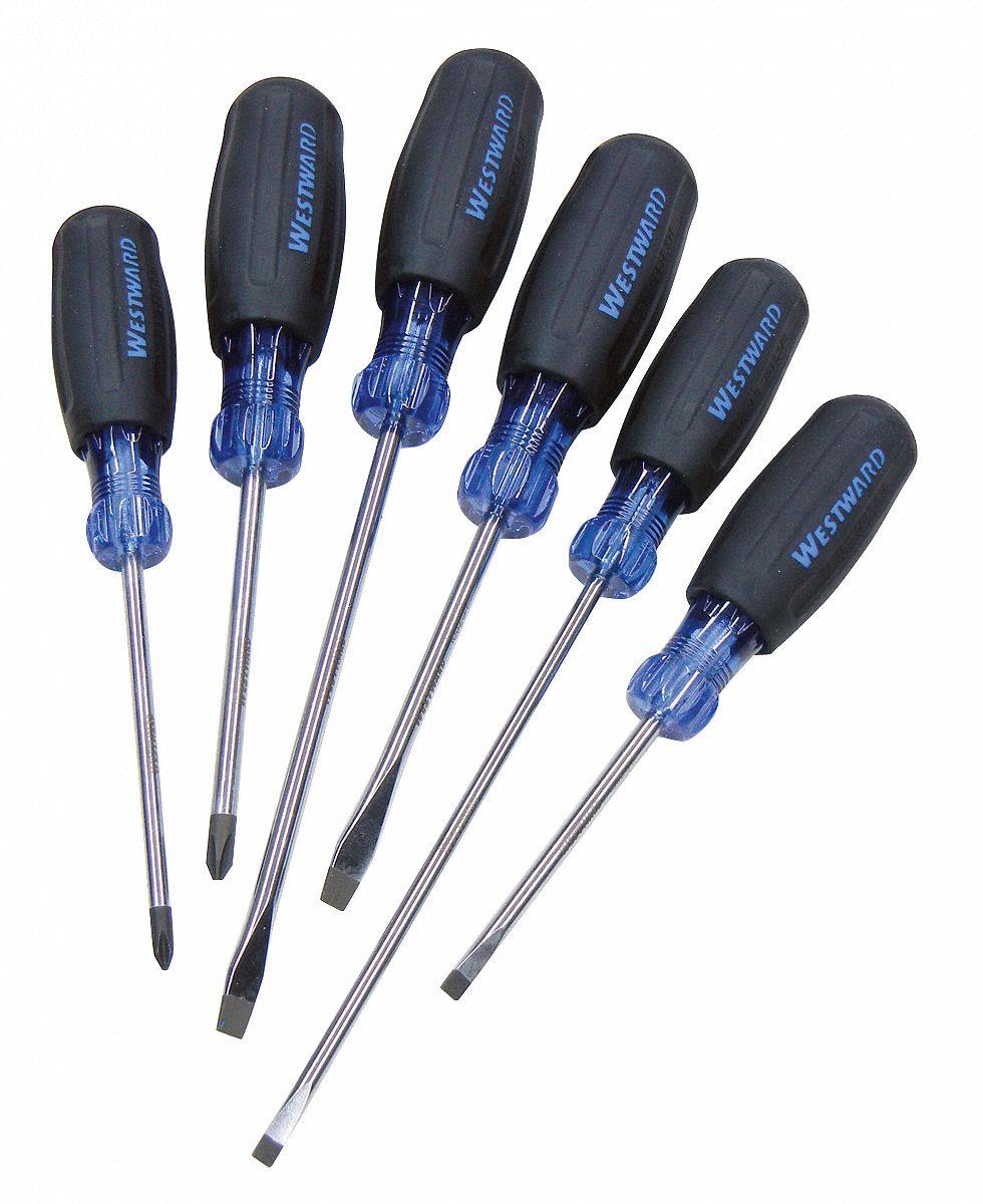 WESTWARD Keystone Slotted/Phillips Screwdriver Set, Acetate with Vinyl