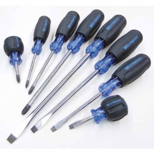 WESTWARD General Purpose Screwdriver Set, Phillips, Slotted, Ergonomic