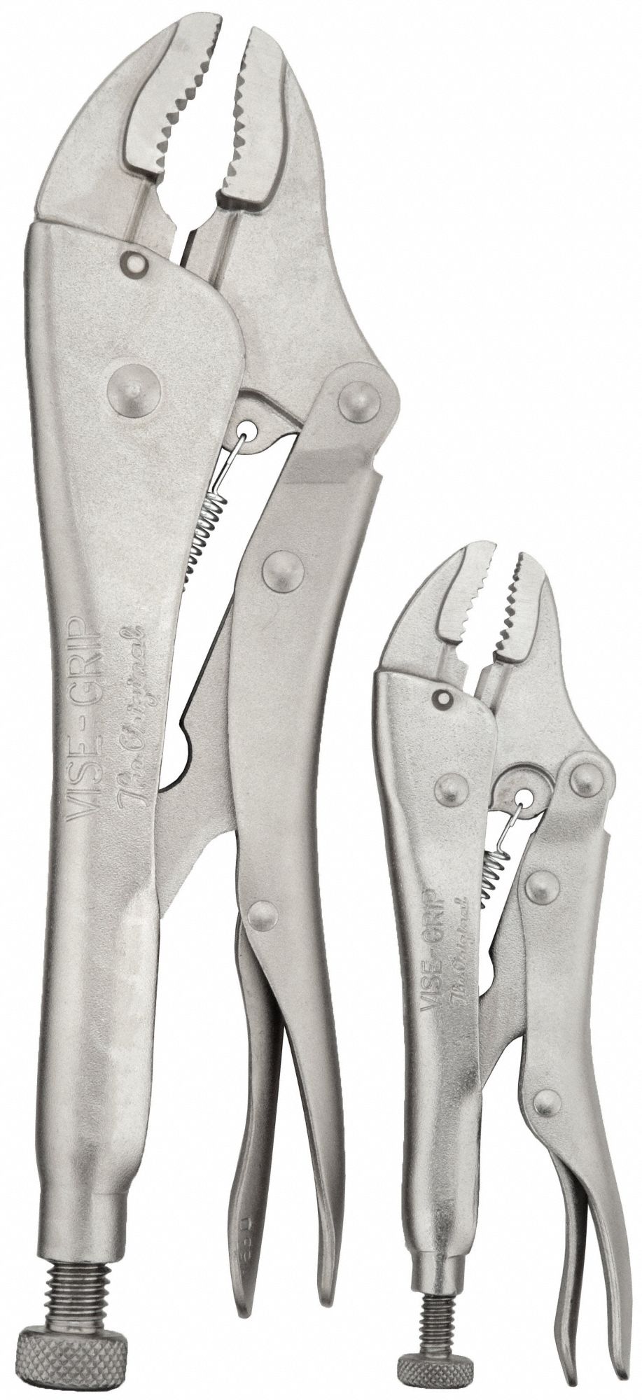LOCKING PLIERS SET, CURVED, 1⅛ IN/1⅞ IN MAX JAW OPENING, 5 IN/10 IN OVERALL L, PLAIN GRIP, 2 PIECE