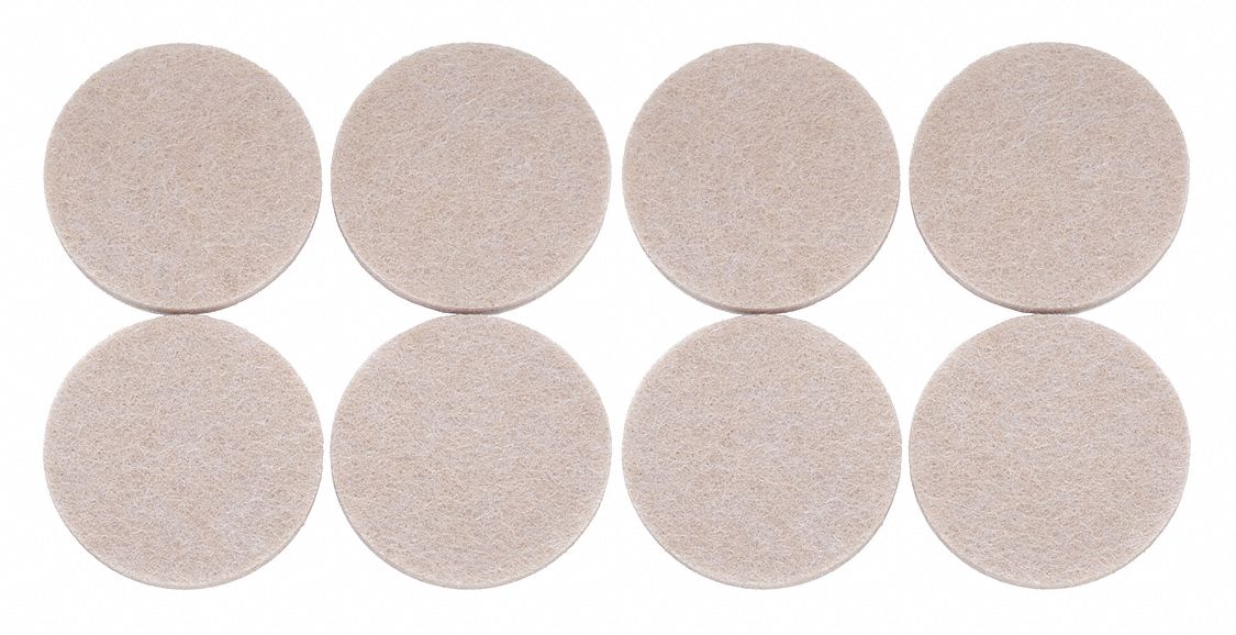 Furniture Pads: Felt, Round, Tan, 1 1/2 in Overall Dia, 1/4 in Overall Ht