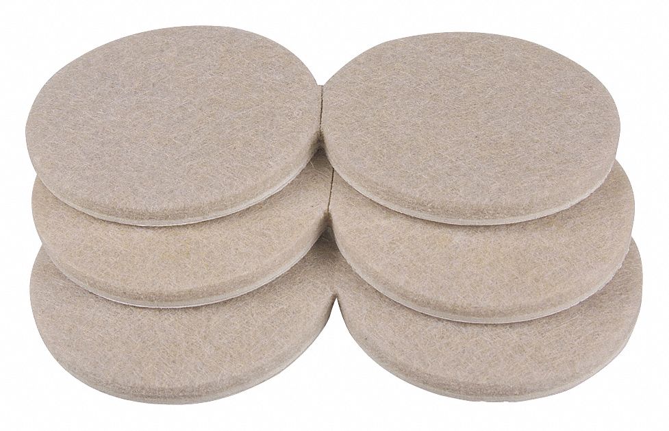 GRAINGER APPROVED Round Self-Stick Adhesive Felt Pads, Tan, 2 in Dia ...