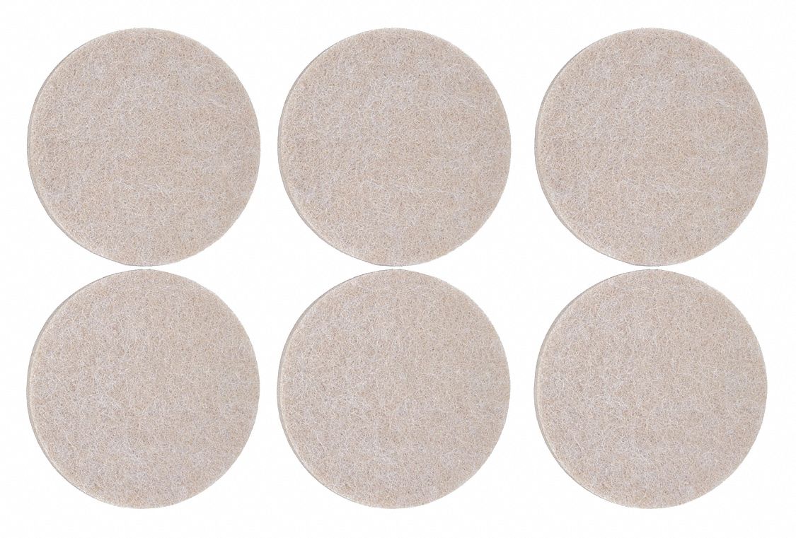 Furniture Pads: Felt, Round, Tan, 2 in Overall Dia, 1/4 in Overall Ht