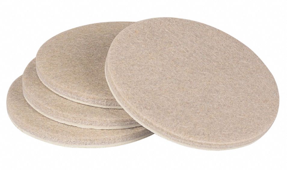 GRAINGER APPROVED Round SelfStick Adhesive Felt Pads, Tan, 3 in Dia