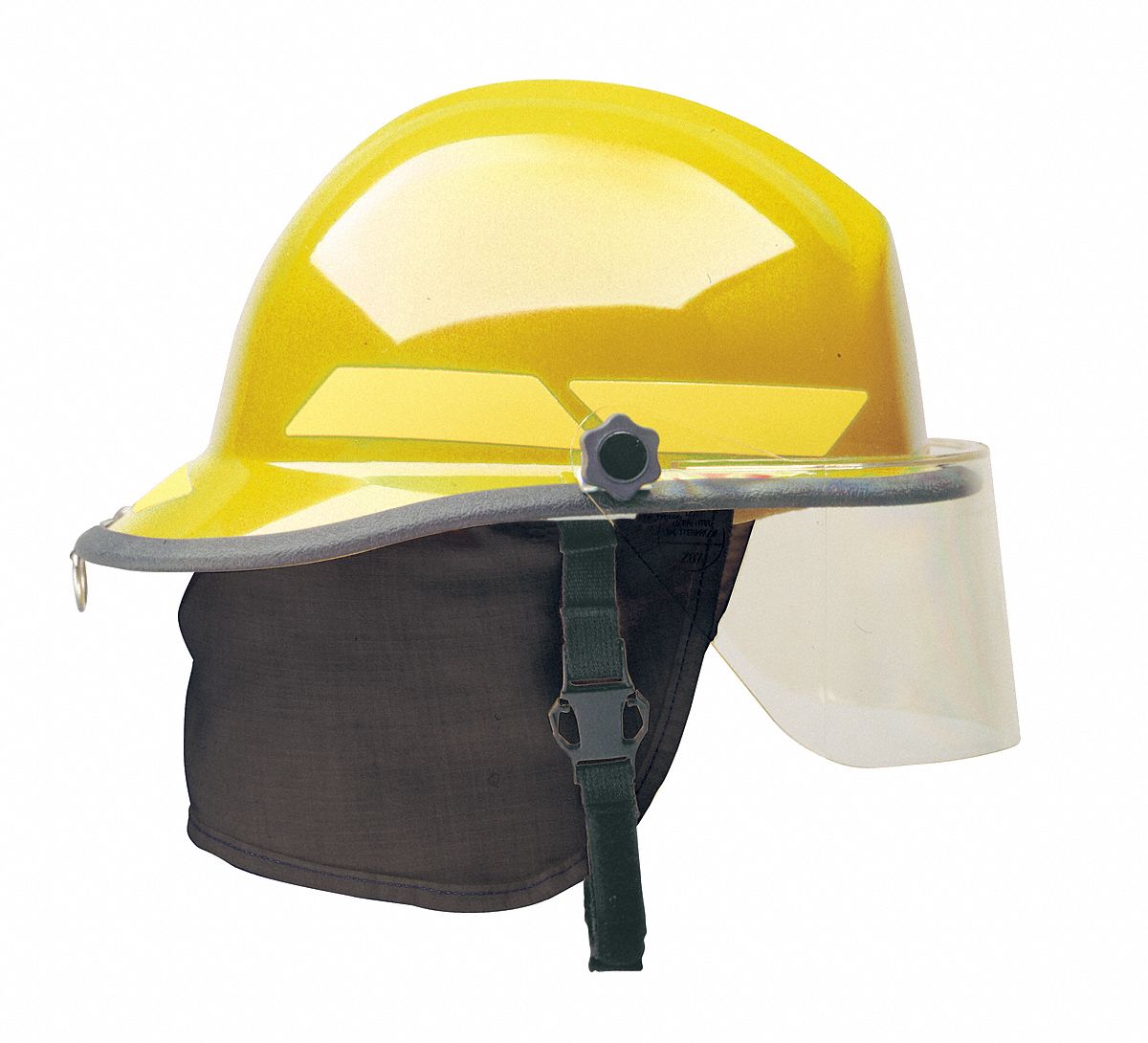 FIRE HELMET W/ 4 IN FACESHIELD, THERMOPLASTIC, 4-POINT RATCHET, YELLOW, SIZE 6½ TO 8
