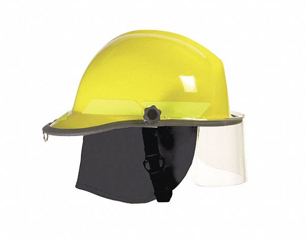 FIRE HELMET W/ 4 IN FACESHIELD AND TRAKLITE, TP, 6-POINT SURE-LOCK RATCHET, YELLOW