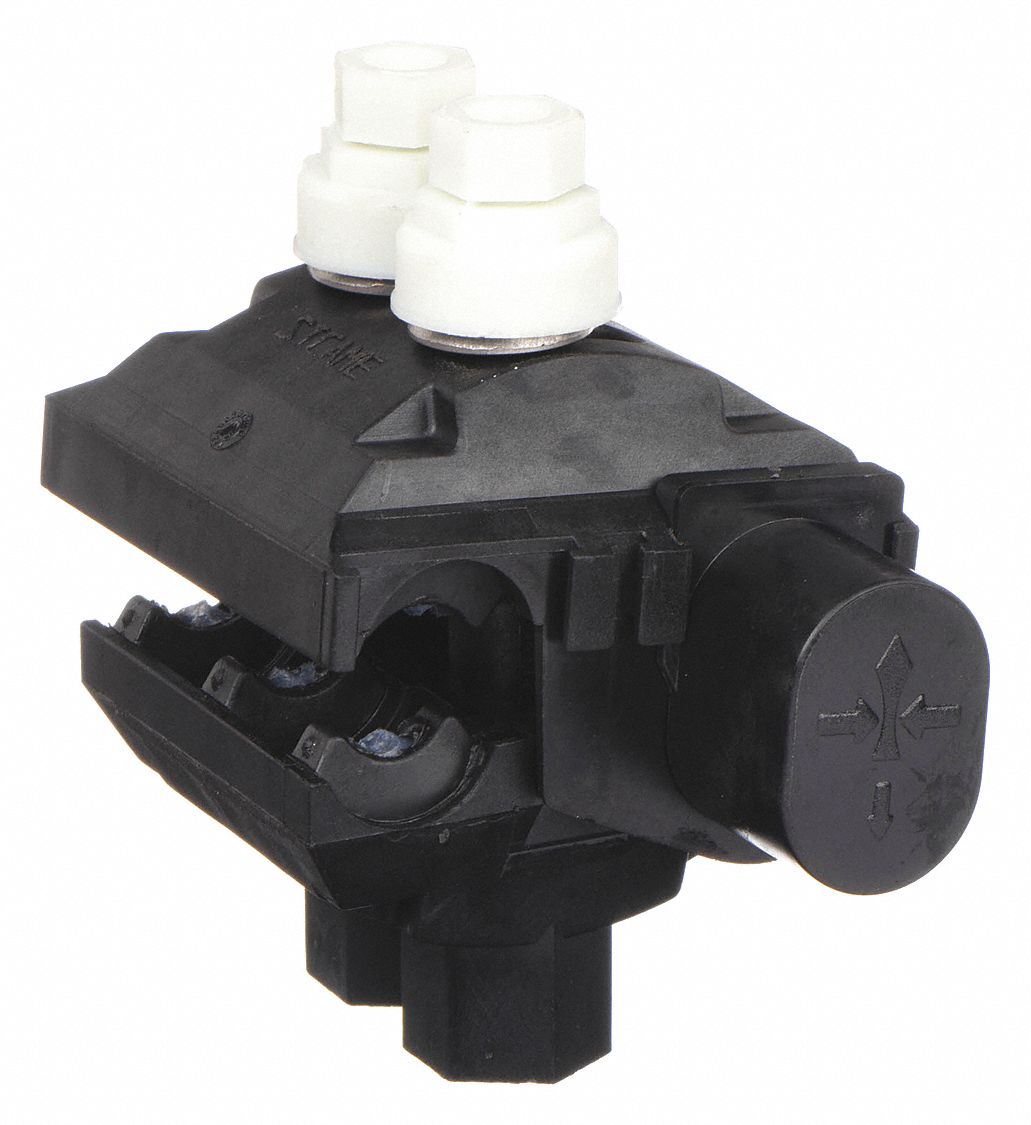TAP CONNECTOR, BLACK, RUN TAP, 2 PORTS, 2/0 AWG TO 500 KCMIL RUN WIRE SIZE RANGE