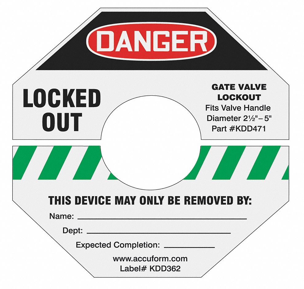 ACCUFORM SIGNS GATE VALVE LOCKOUT LABEL, POLYPROPYLENE, ADHESIVE MOUNT ...