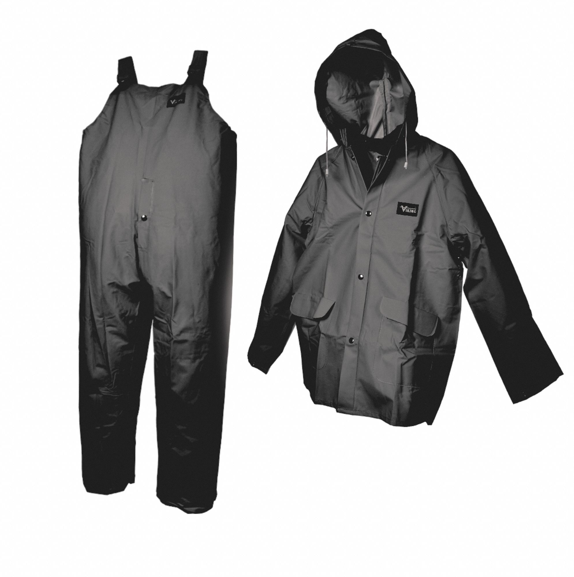 HANDYMAN 3-PIECE RAINSUIT, DETACHABLE HOOD/JACKET/BIB OVERALL, PVC, BLACK, M